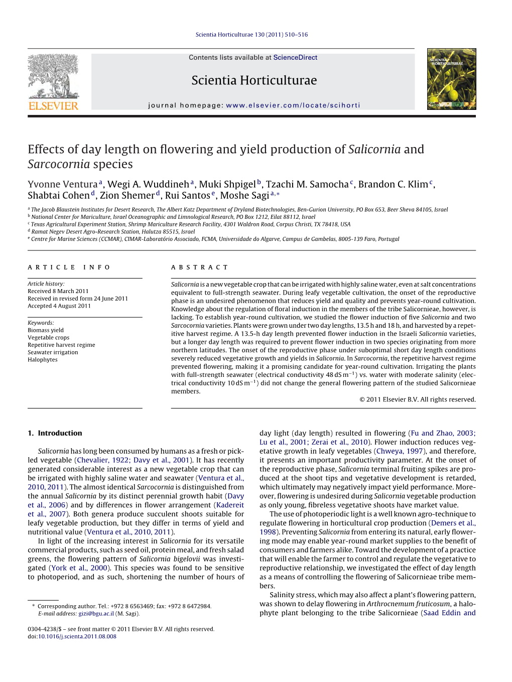 Effects of Day Length on Flowering and Yield Production of Salicornia And