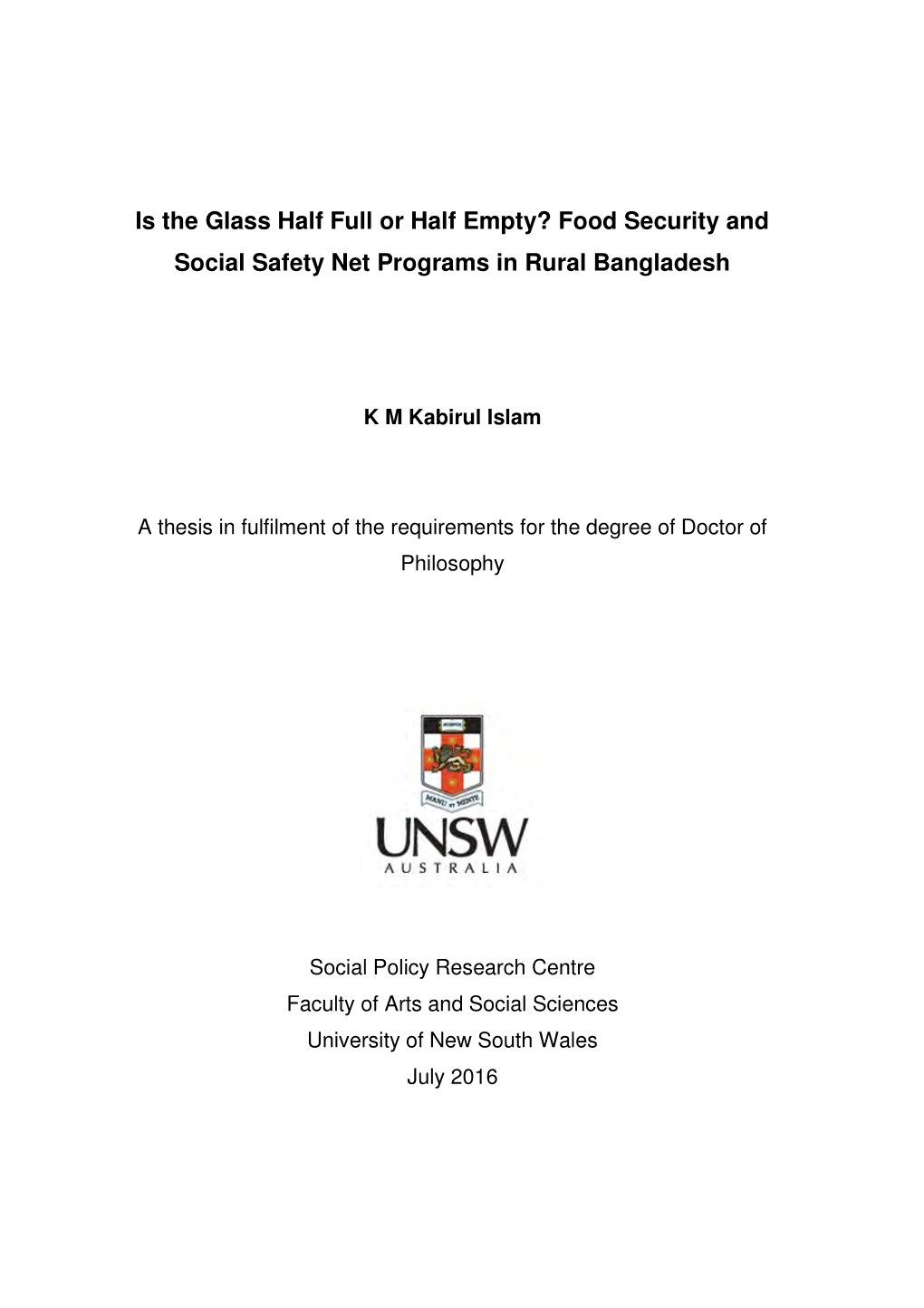 Food Security and Social Safety Net Programs in Rural Bangladesh