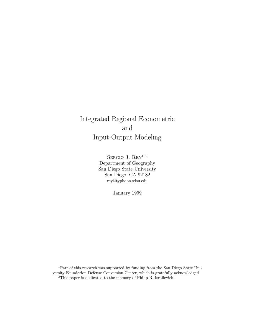 Integrated Regional Econometric and Input-Output Modeling