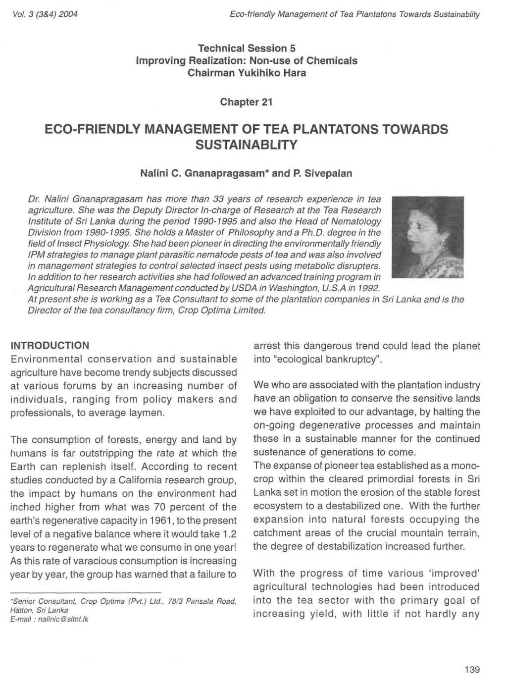 Eco-Friendly Management of Tea Plantatons Towards Sustainablity