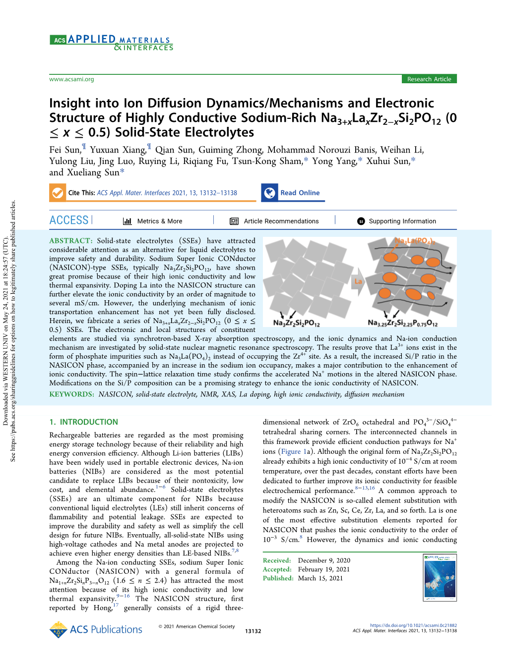 Insight Into Ion Diffusion Dynamics/Mechanisms and Electronic Structure of Highly Conductive Sodium-Rich Na3+Xlaxzr2–Xsi2po12