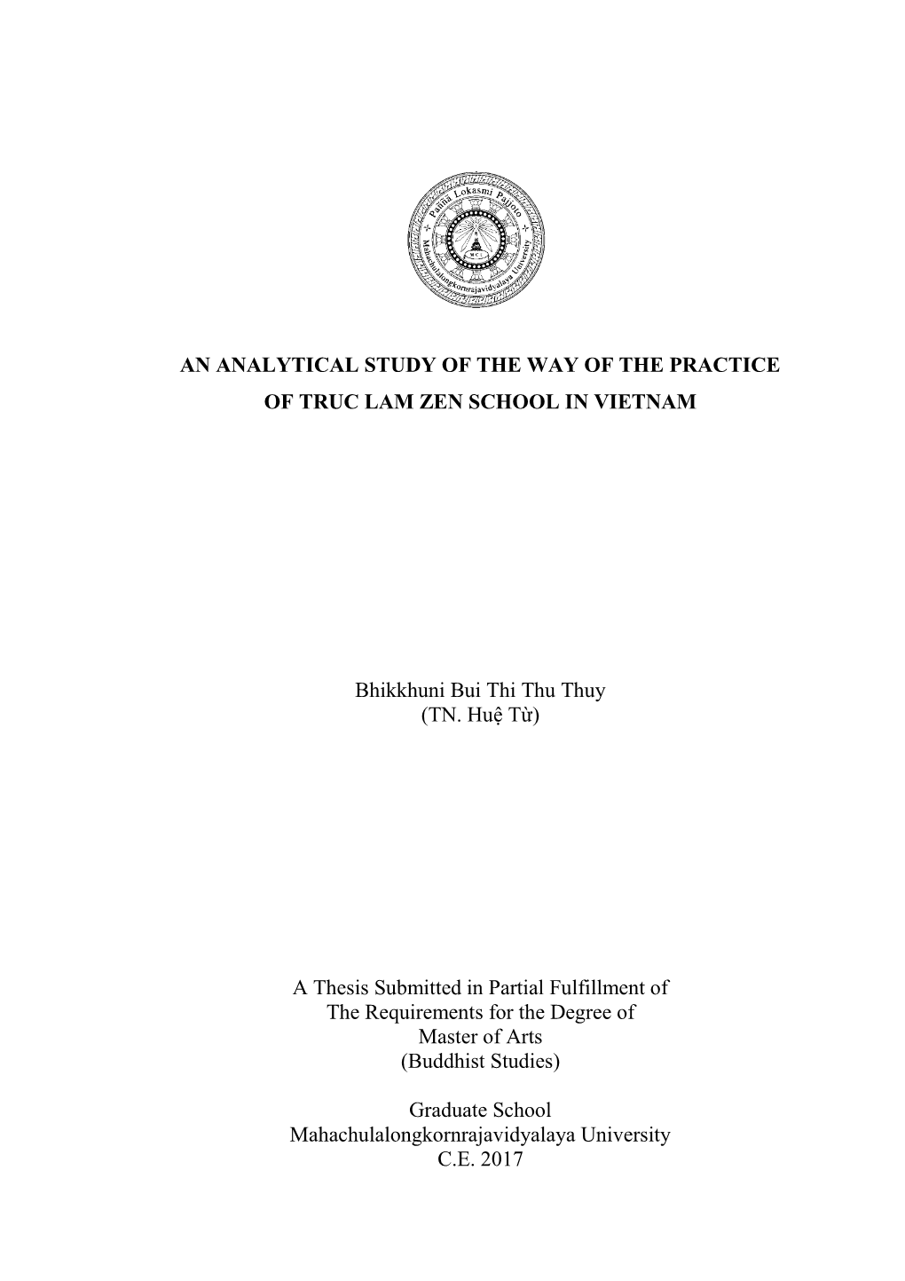 An Analytical Study of the Way of the Practice of Truc Lam Zen School in Vietnam