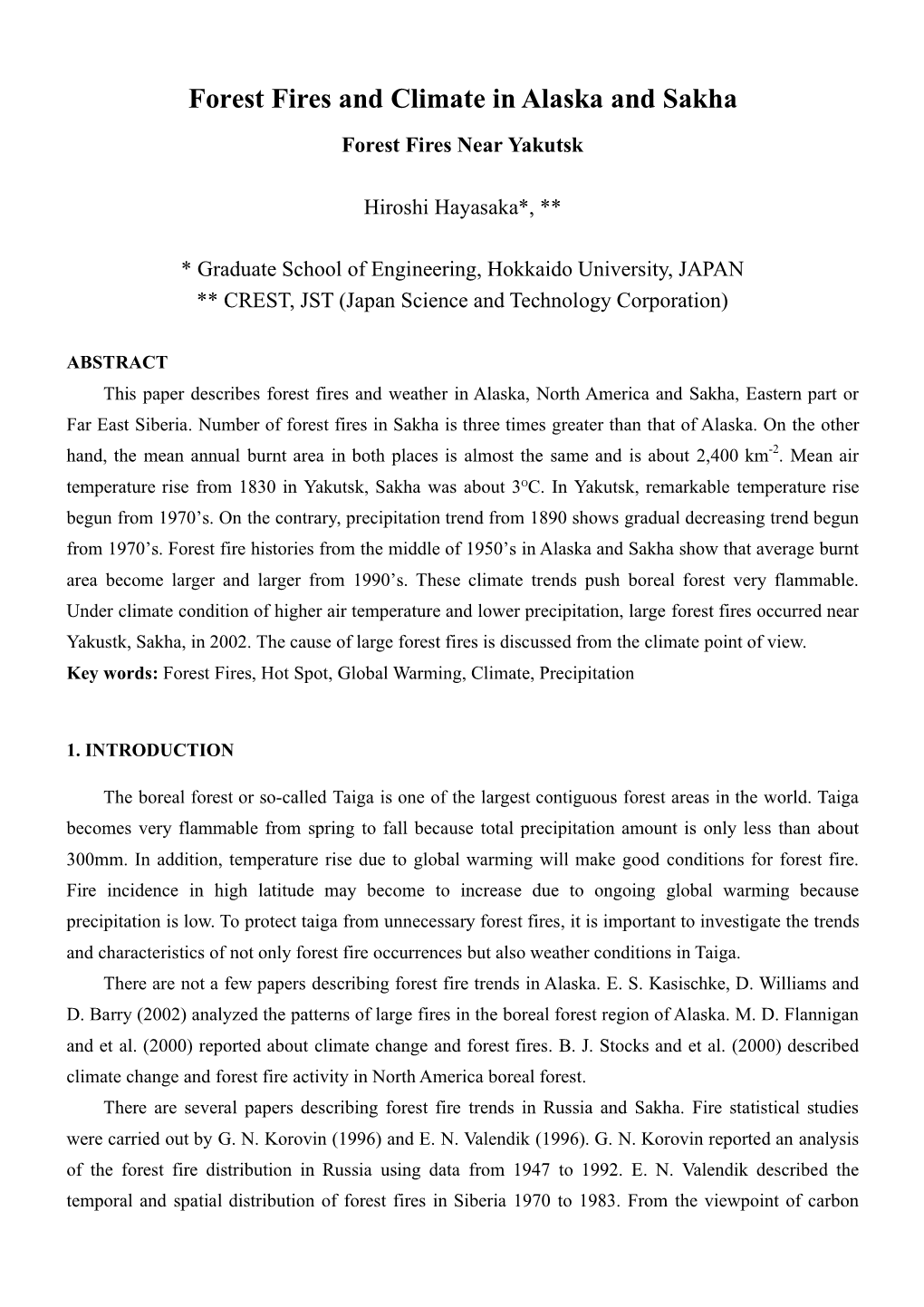 Forest Fires and Climate in Alaska and Sakha Forest Fires Near Yakutsk