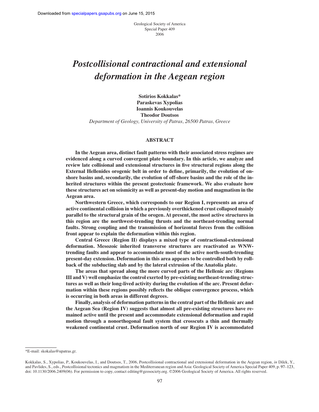 Postcollisional Contractional and Extensional Deformation in the Aegean Region