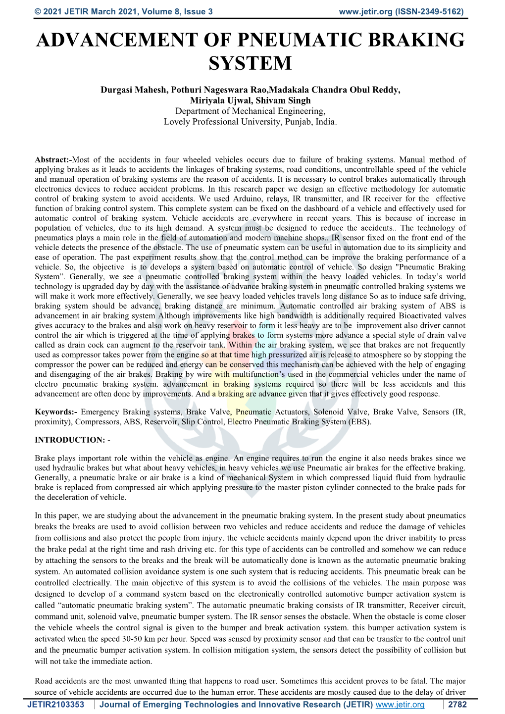 Advancement of Pneumatic Braking System