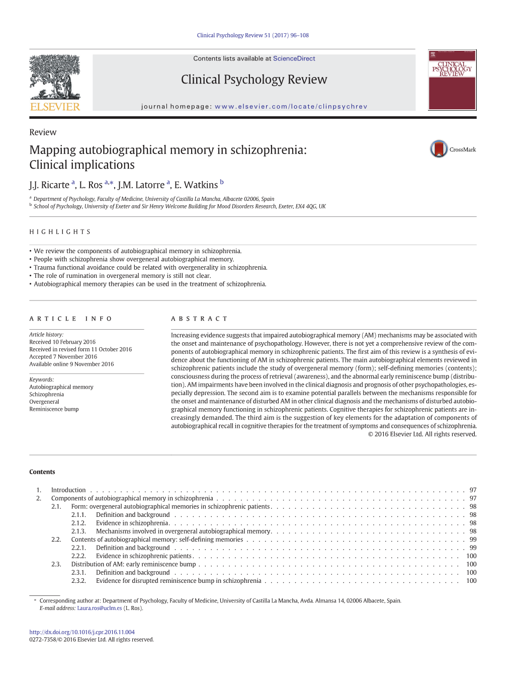 Mapping Autobiographical Memory in Schizophrenia: Clinical Implications