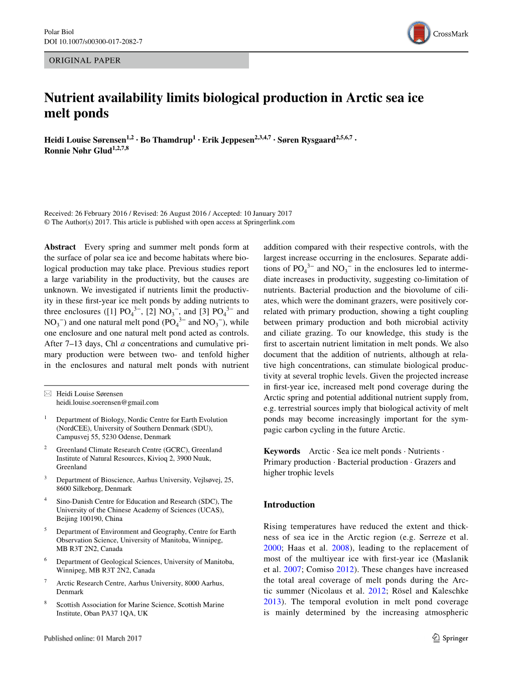 Nutrient Availability Limits Biological Production in Arctic Sea Ice Melt Ponds