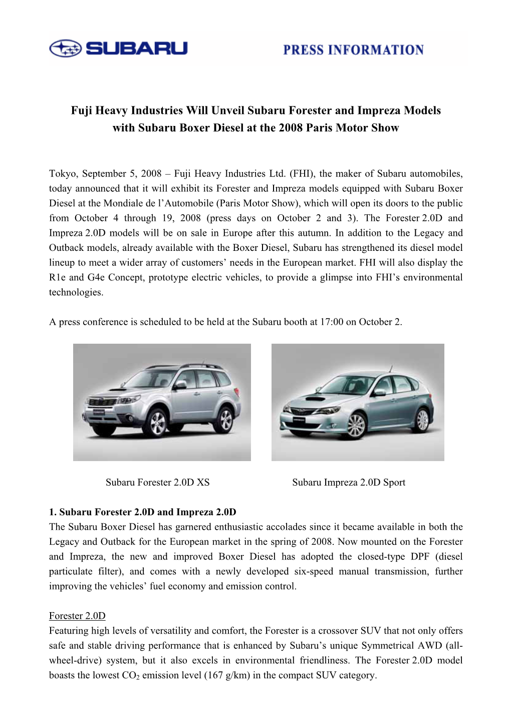 Fuji Heavy Industries Will Unveil Subaru Forester and Impreza With
