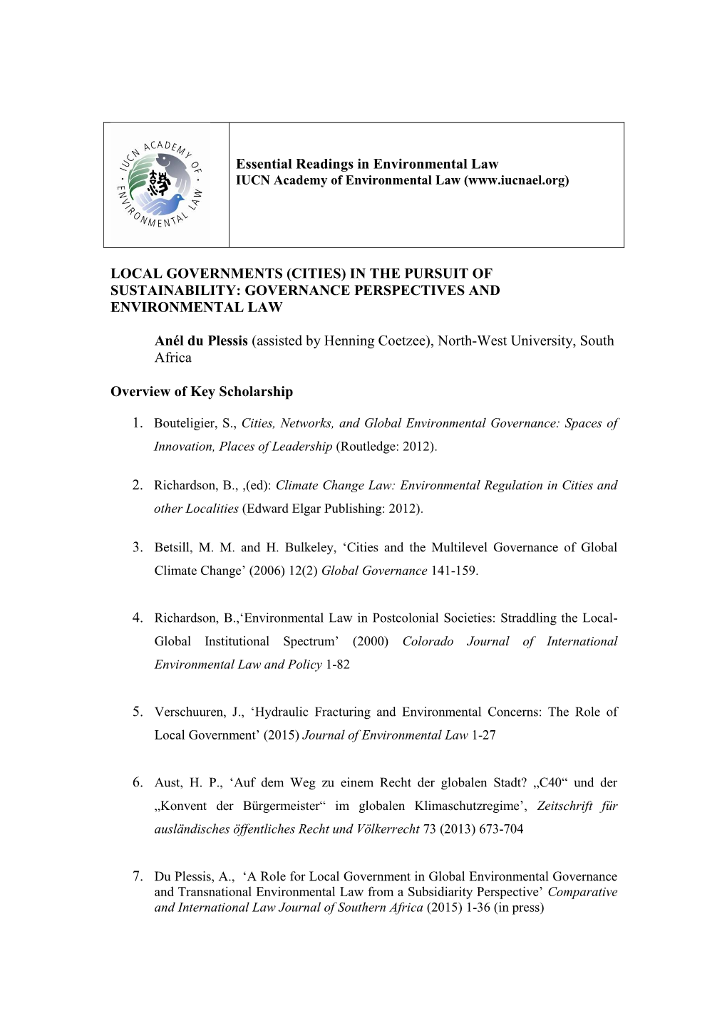 Essential Readings in Environmental Law LOCAL GOVERNMENTS