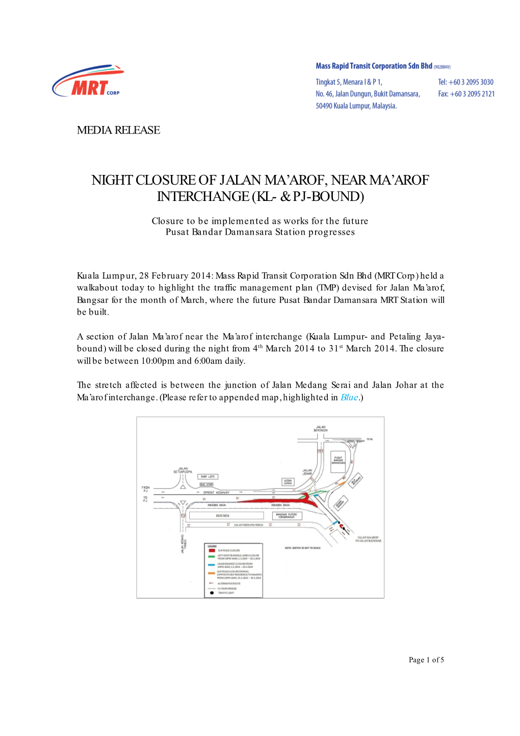 Night Closure of Jalan Ma'arof, Near Ma'arof