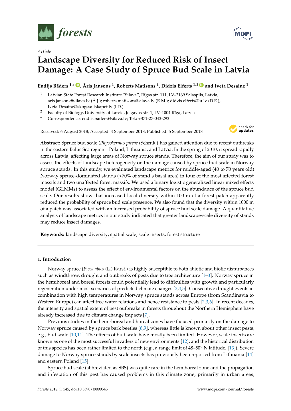 Landscape Diversity for Reduced Risk of Insect Damage: a Case Study of Spruce Bud Scale in Latvia