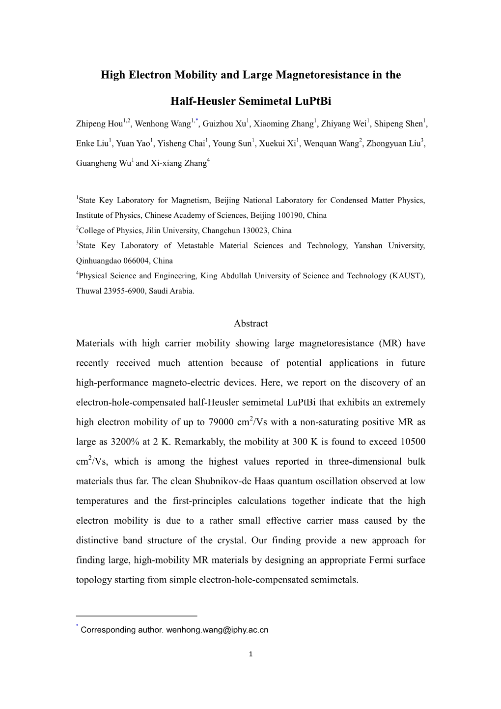 Room Temperature Ultrahigh Electron Mobility and Giant Magnetoresistance in an Electron-Hole-Compensated Semimetal Luptbi