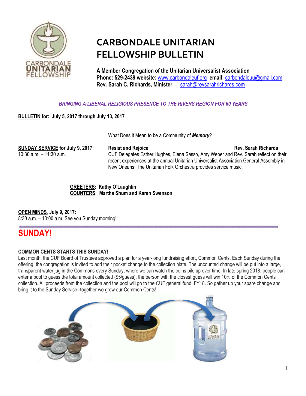 Carbondale Unitarian Fellowship Bulletin