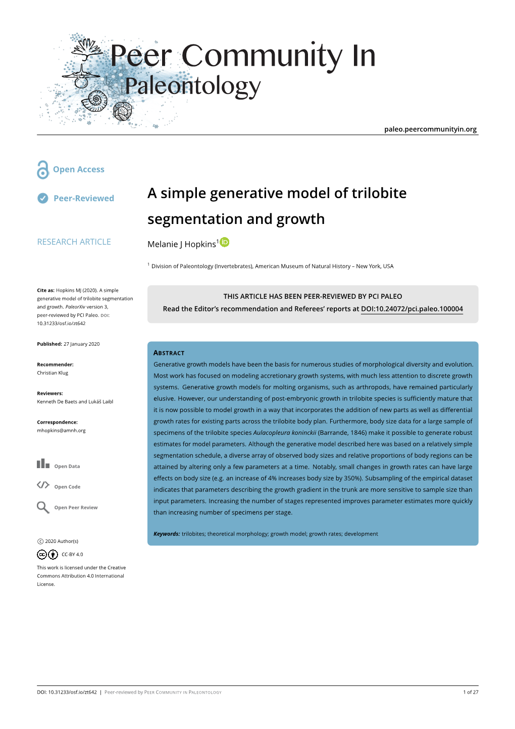 A Simple Generative Model of Trilobite Segmentation and Growth