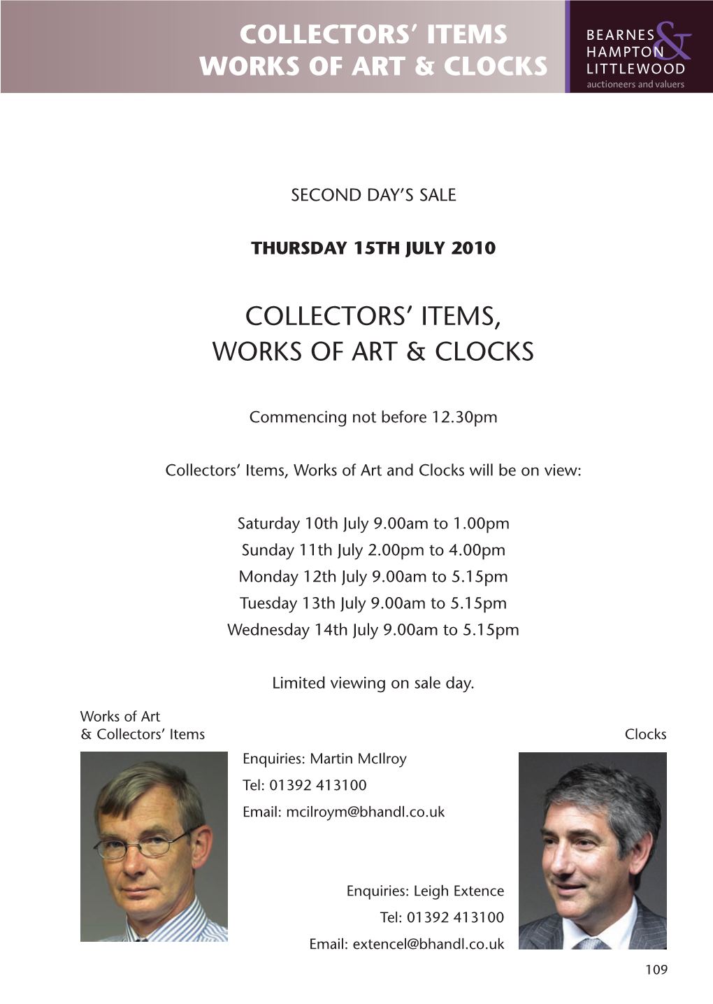 COLLECTORS' ITEMS, WORKS of ART & CLOCKS Collectors
