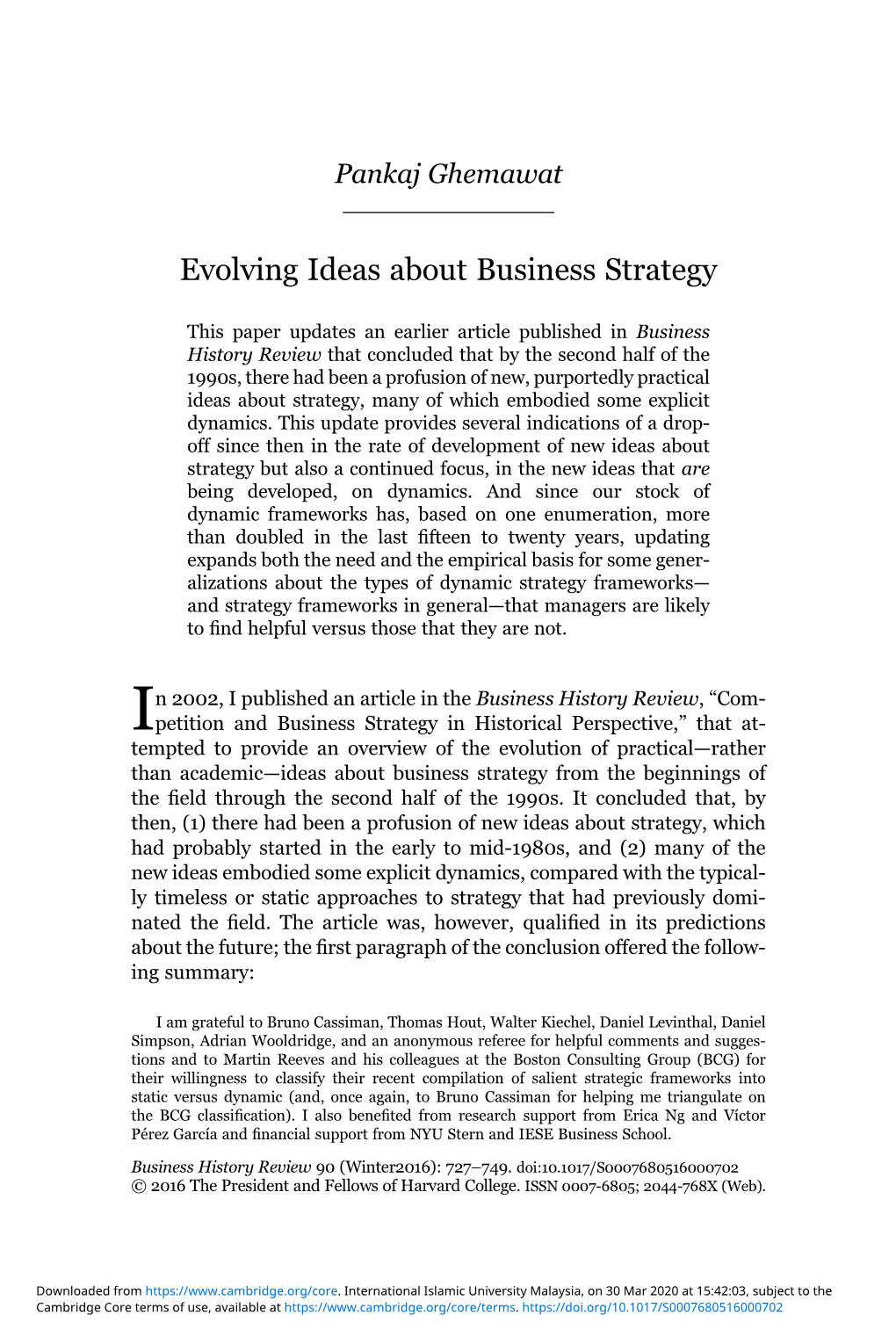 Evolving Ideas About Business Strategy