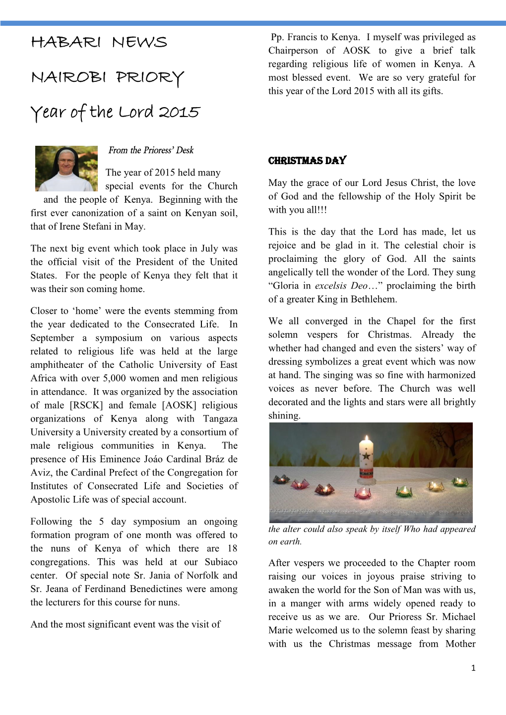 HABARI NEWS NAIROBI PRIORY Year of the Lord 2015