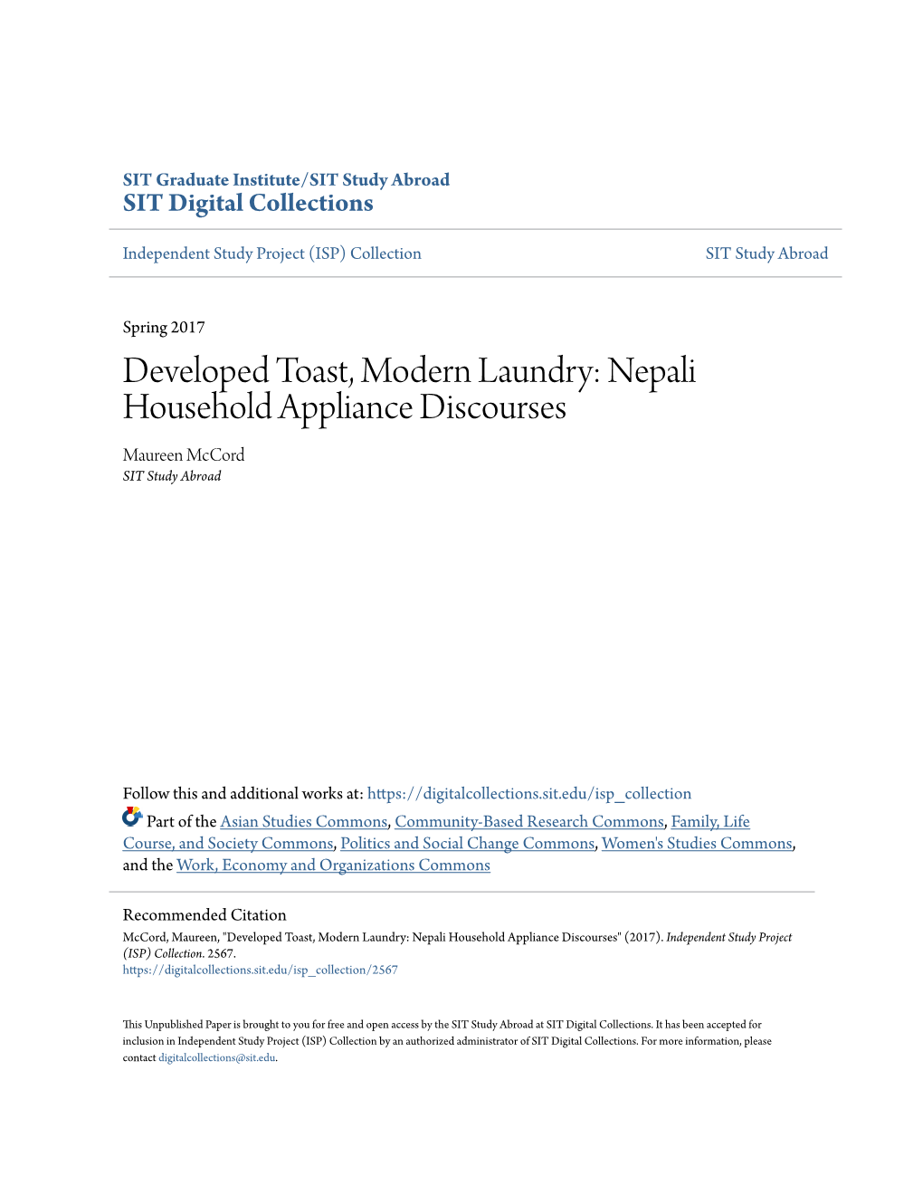 Nepali Household Appliance Discourses Maureen Mccord SIT Study Abroad