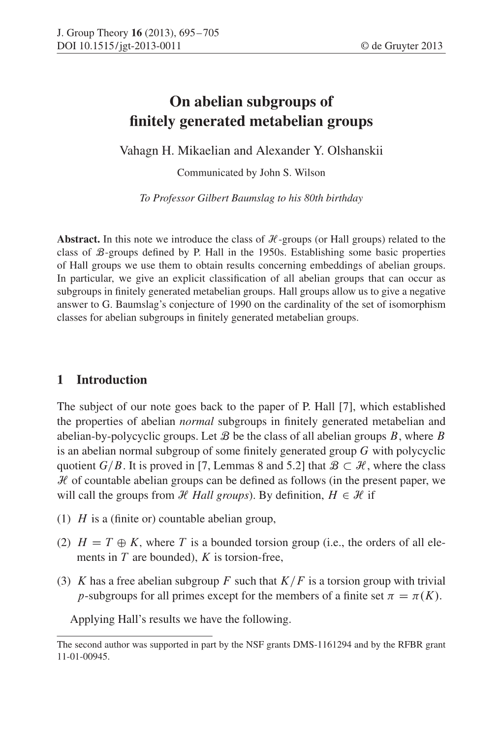 On Abelian Subgroups of Finitely Generated Metabelian