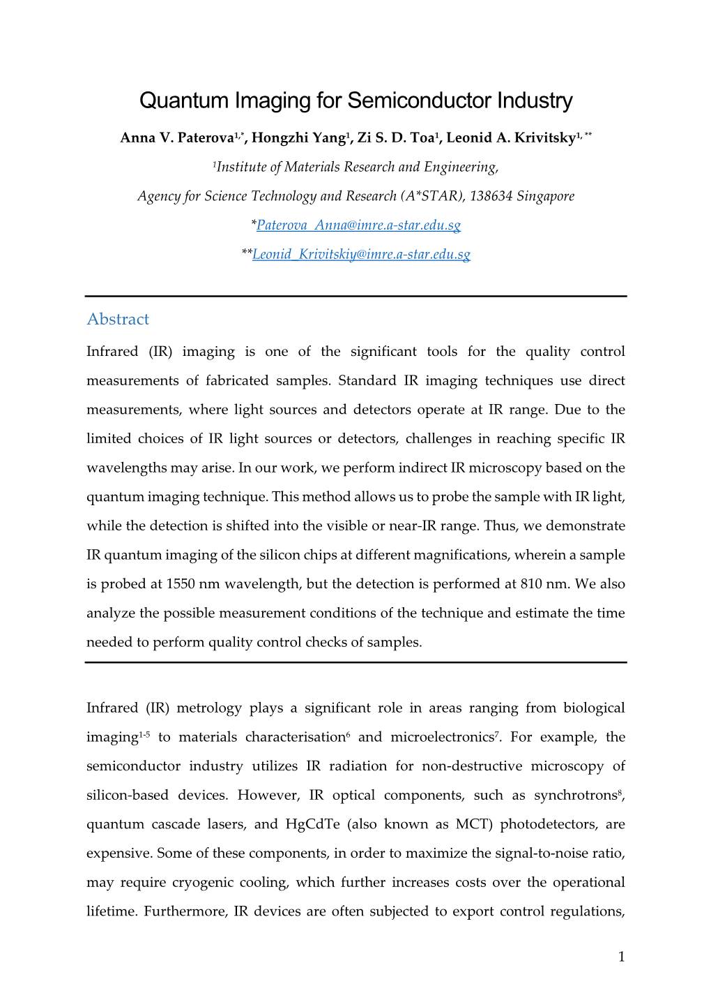 Quantum Imaging for Semiconductor Industry