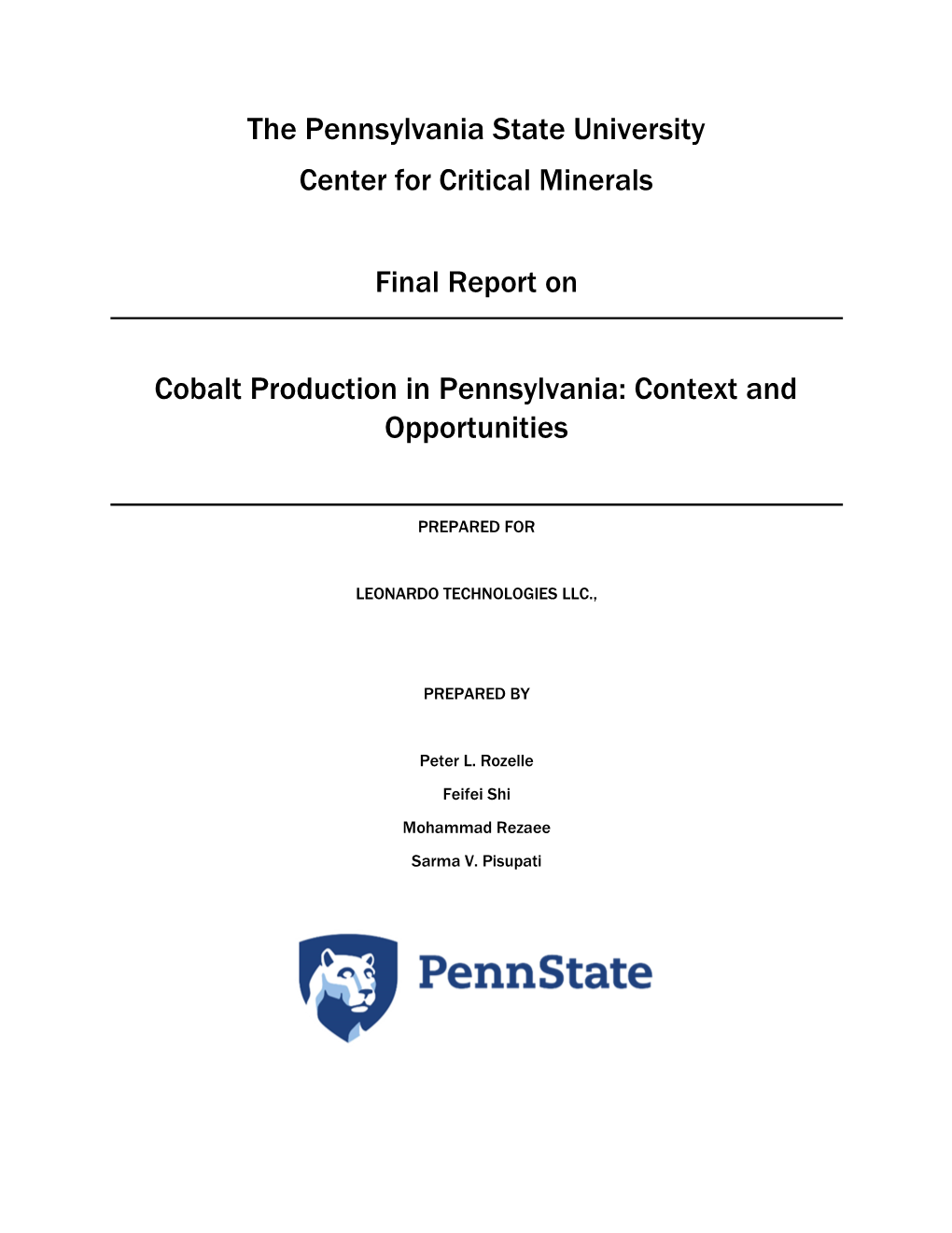 The Pennsylvania State University Center for Critical Minerals Final