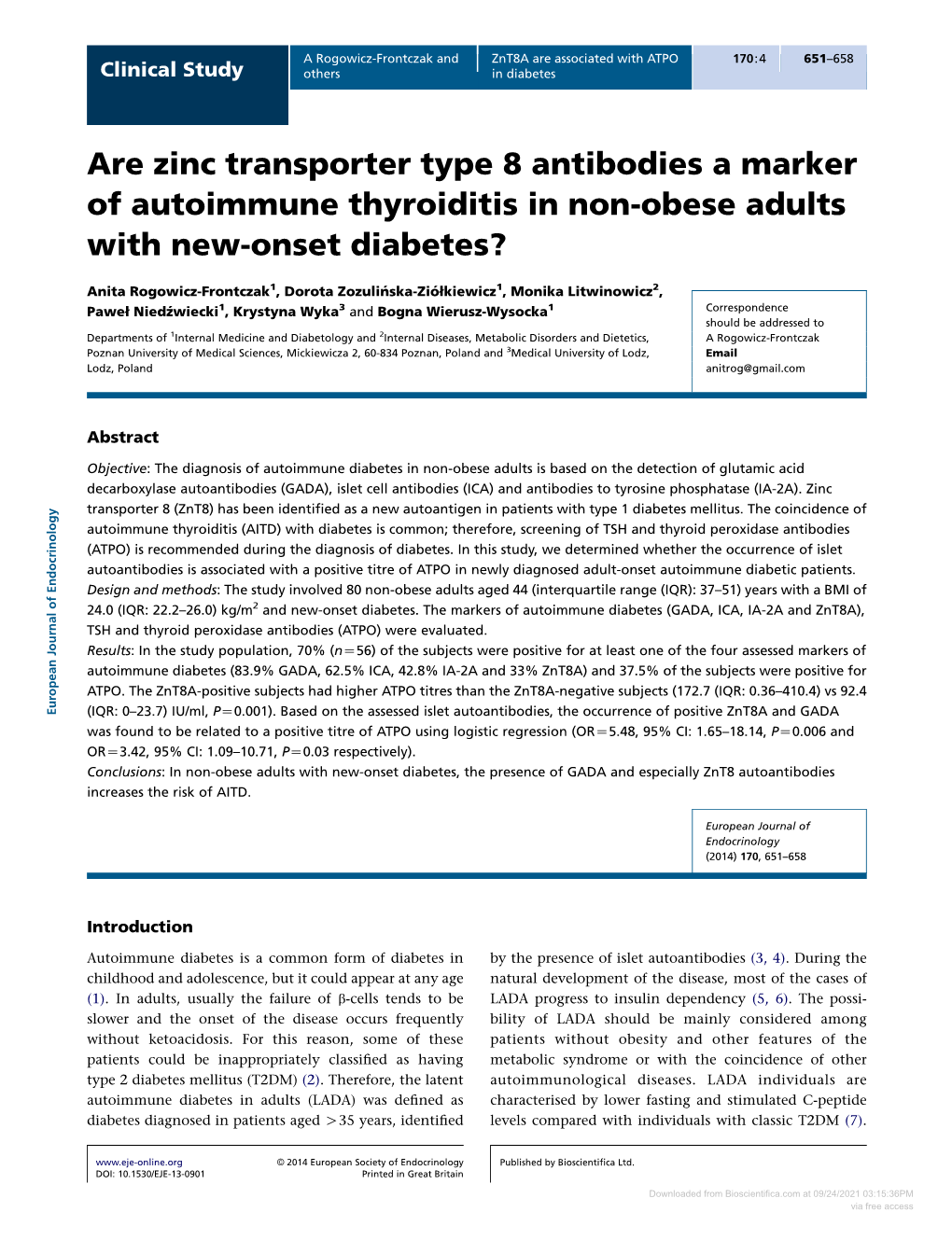 Are Zinc Transporter Type 8 Antibodies a Marker of Autoimmune Thyroiditis in Non-Obese Adults with New-Onset Diabetes?