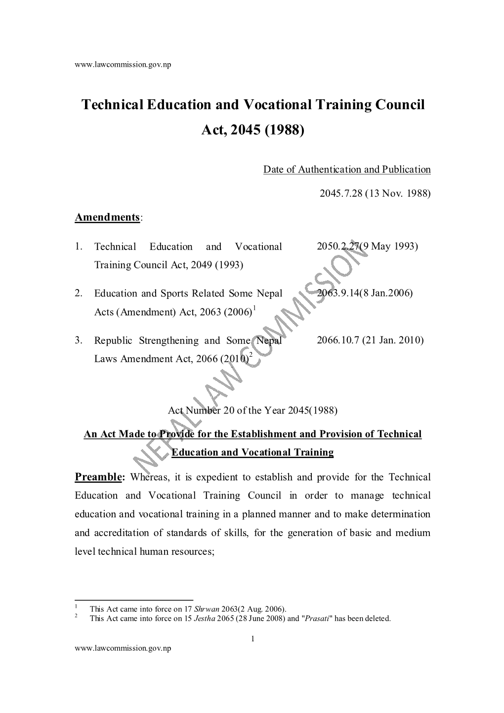 Technical Education and Vocational Training Council Act, 2045 (1988)