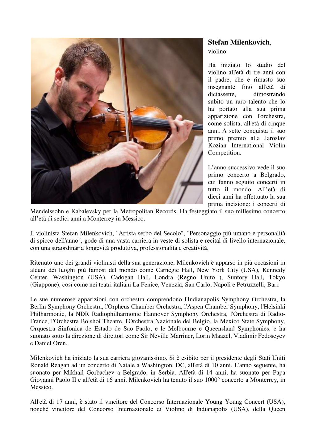 Stefan Milenkovich , Violino