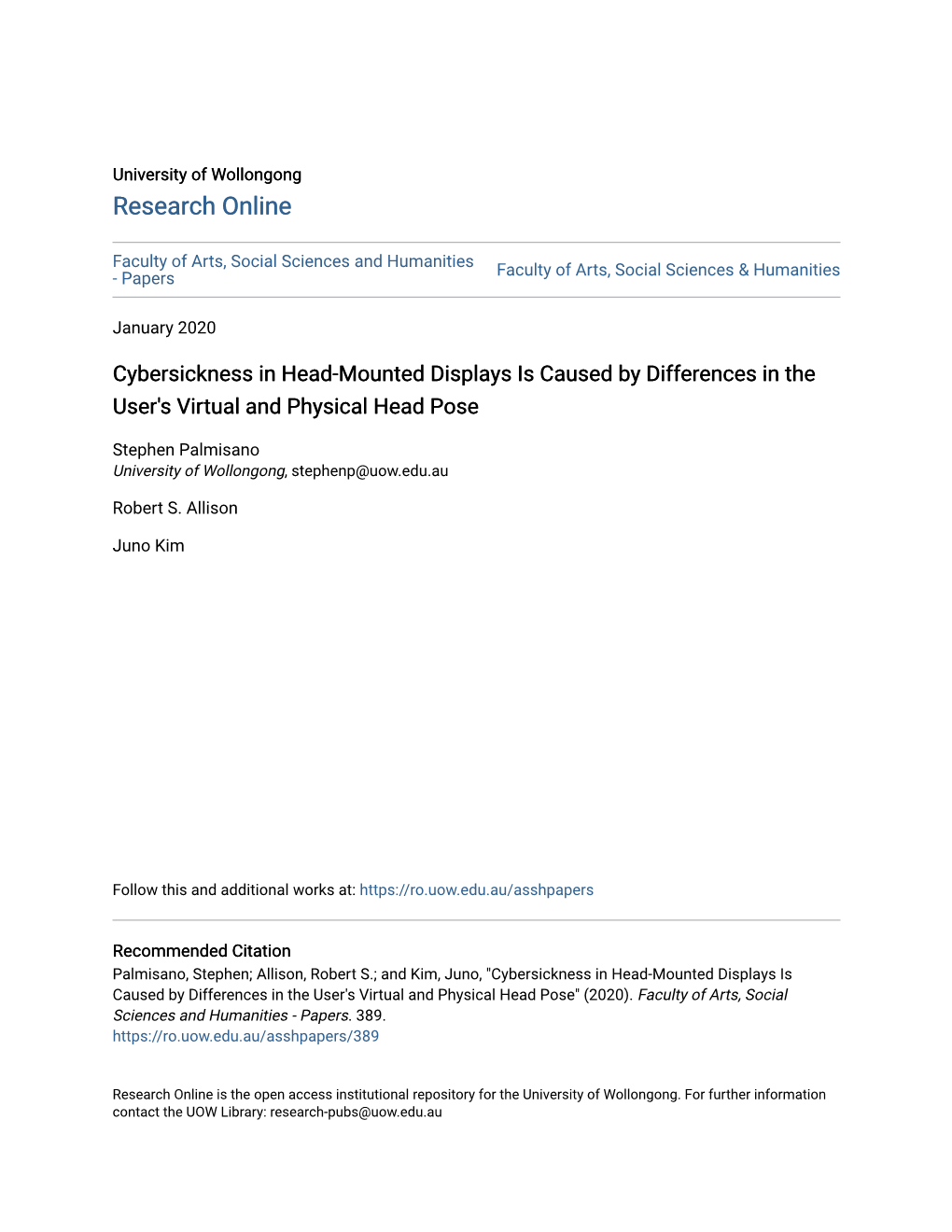 Cybersickness in Head-Mounted Displays Is Caused by Differences in the User's Virtual and Physical Head Pose