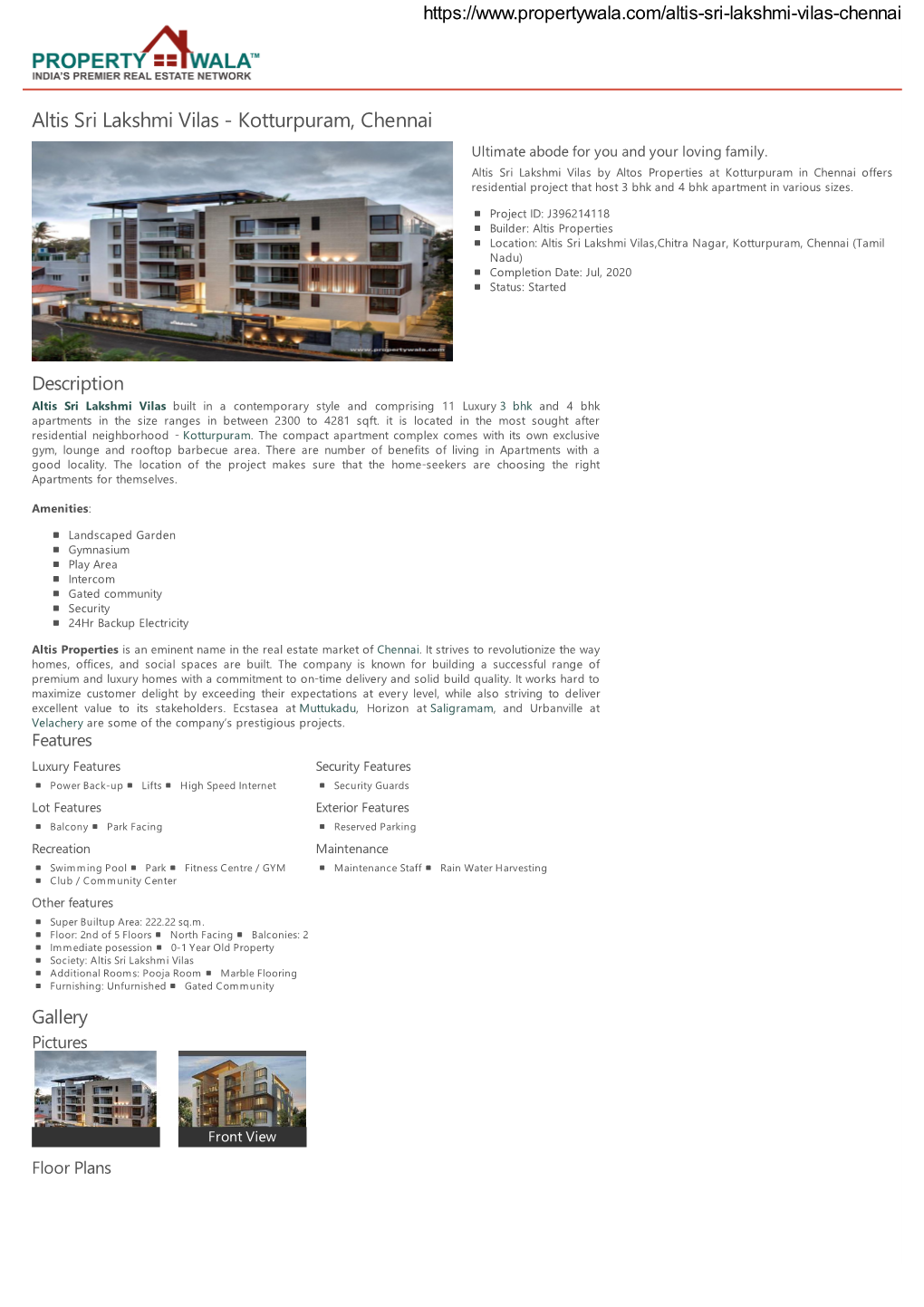 Altis Sri Lakshmi Vilas - Kotturpuram, Chennai Ultimate Abode for You and Your Loving Family