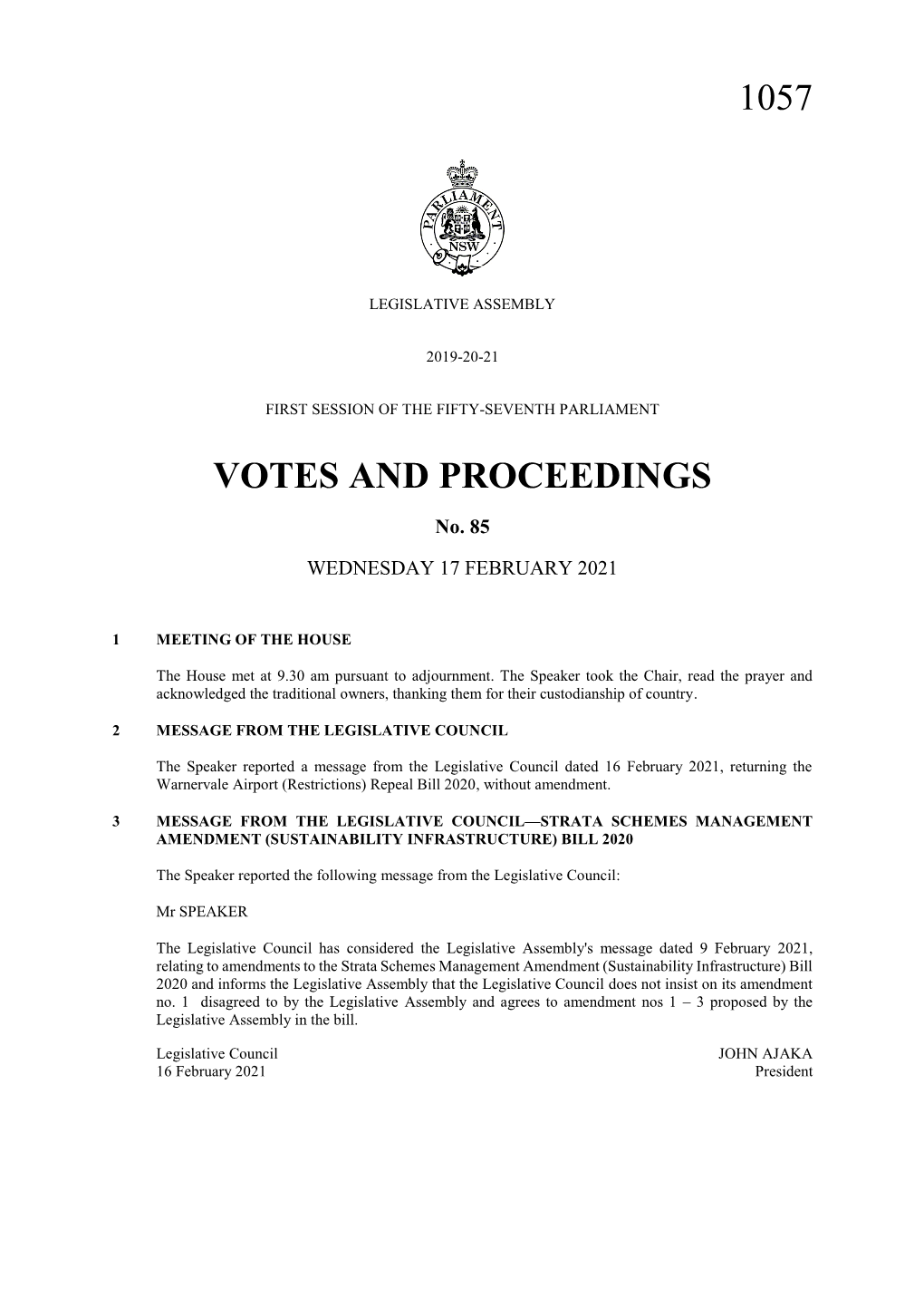 1057 Votes and Proceedings