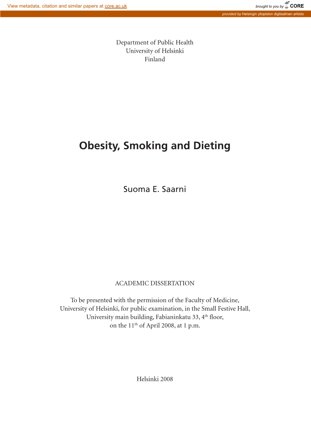 Obesity, Smoking and Dieting