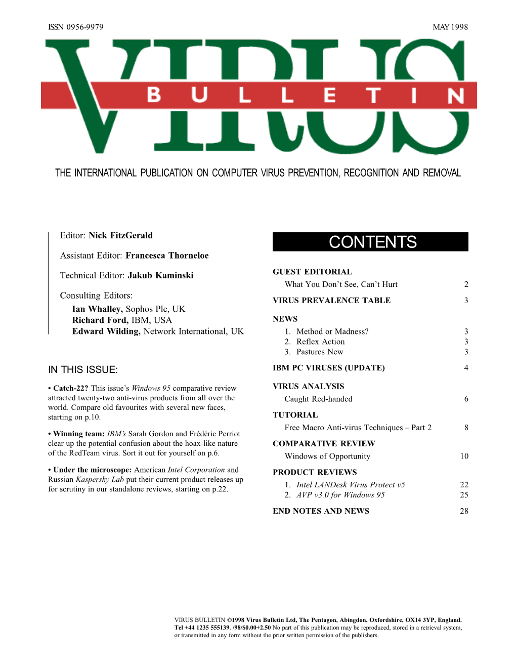 Virus Bulletin, May 1998