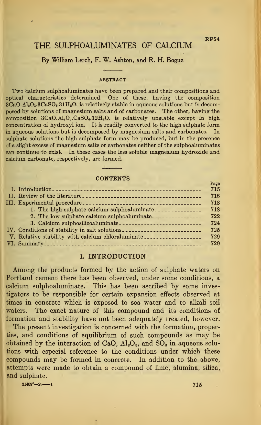 The Sulphoaluminates of Calcium