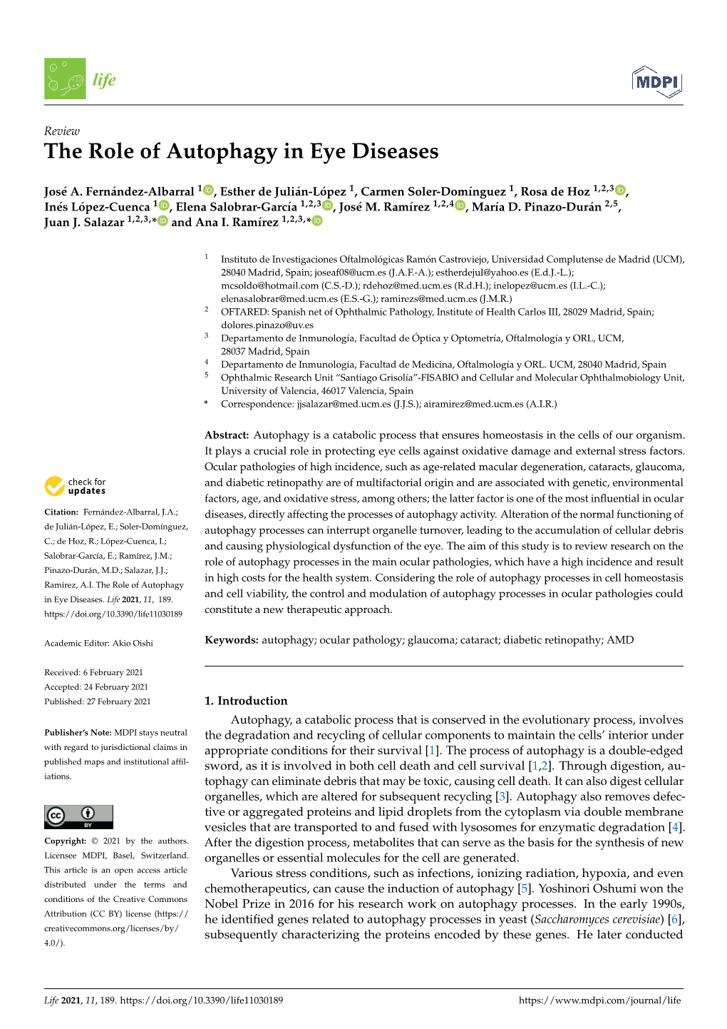 The Role of Autophagy in Eye Diseases