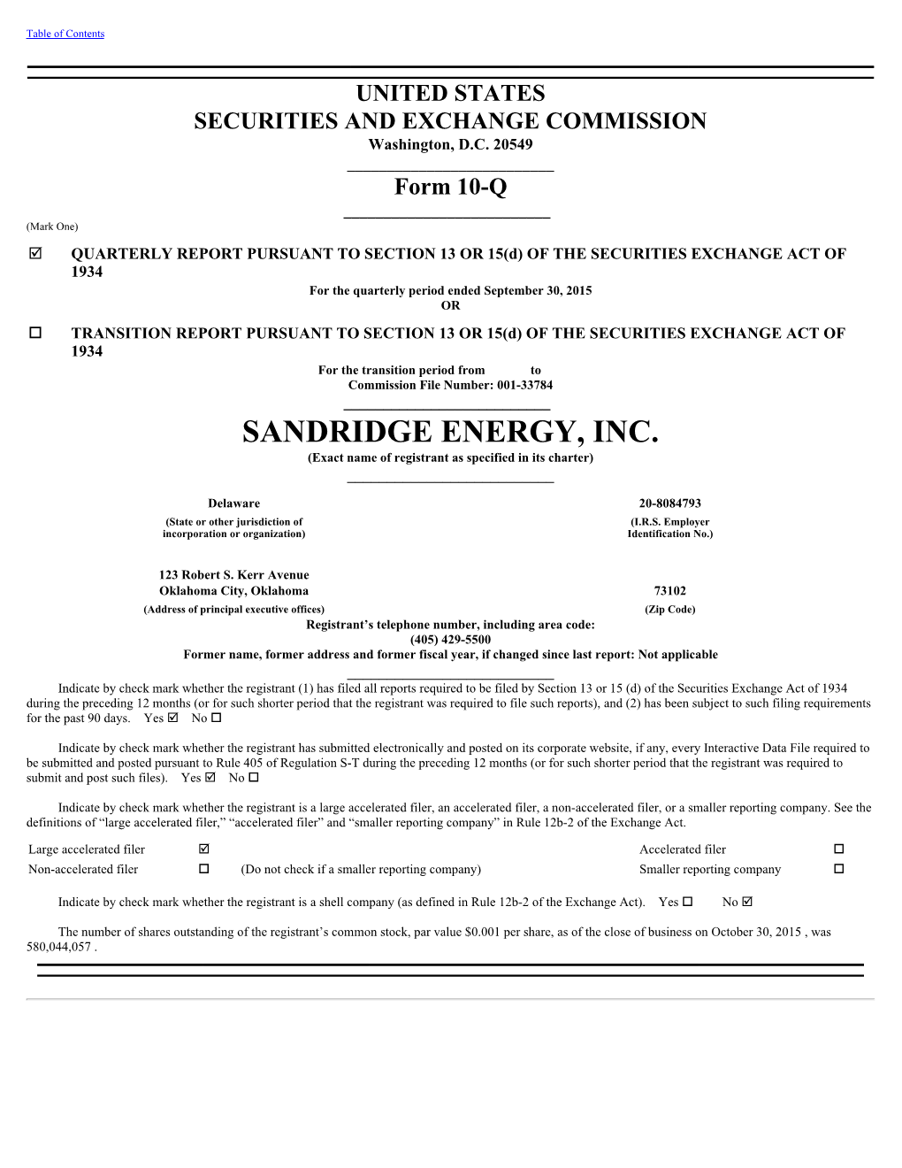 SANDRIDGE ENERGY, INC. (Exact Name of Registrant As Specified in Its Charter) ______