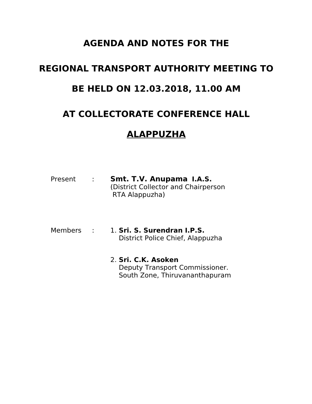 Agenda and Notes for the Regional Transport