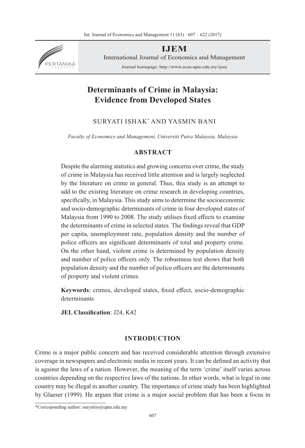 IJEM Determinants of Crime in Malaysia