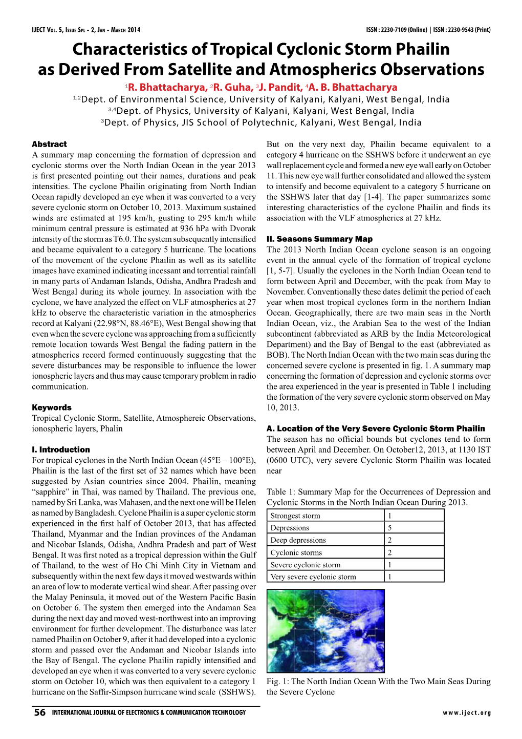 Characteristics of Tropical Cyclonic Storm Phailin As Derived from Satellite and Atmospherics Observations 1R