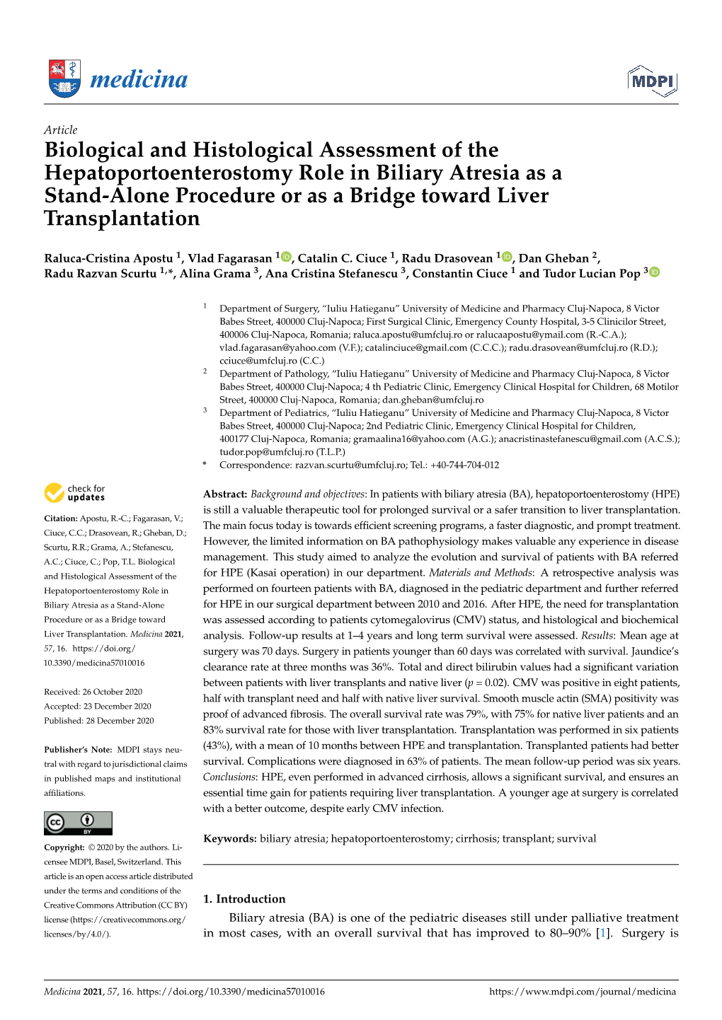 Biological and Histological Assessment of the Hepatoportoenterostomy Role in Biliary Atresia As a Stand-Alone Procedure Or As a Bridge Toward Liver Transplantation