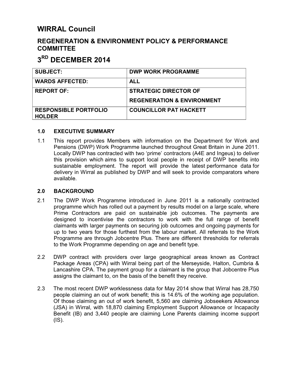 DWP Work Programme PDF 108 KB