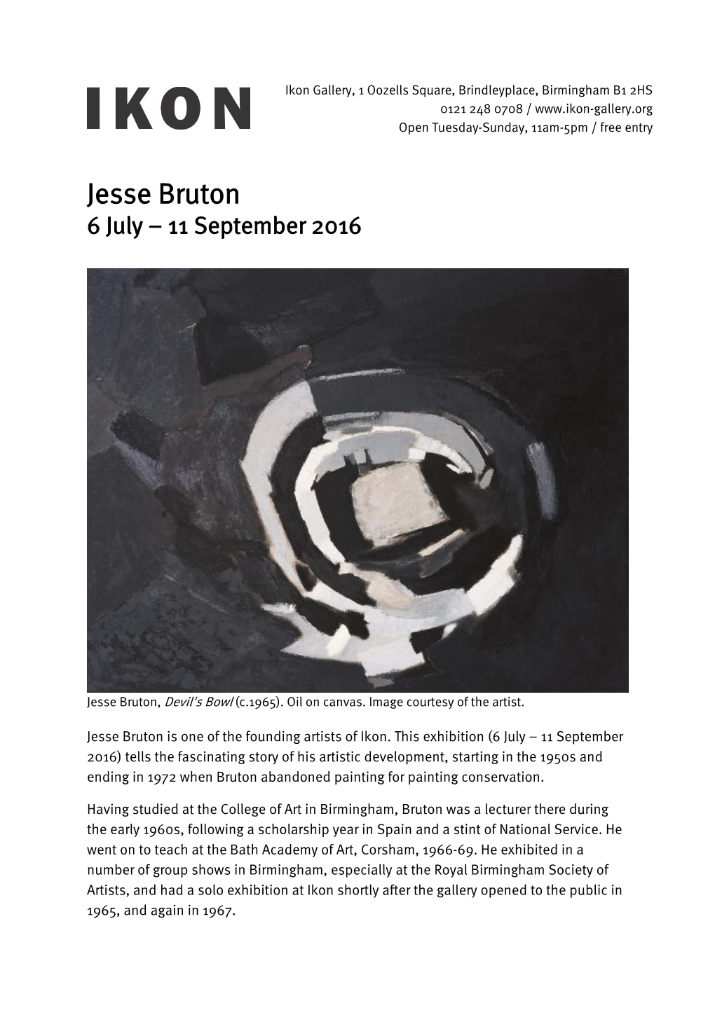 Jesse Bruton 6 July – 11 September 2016