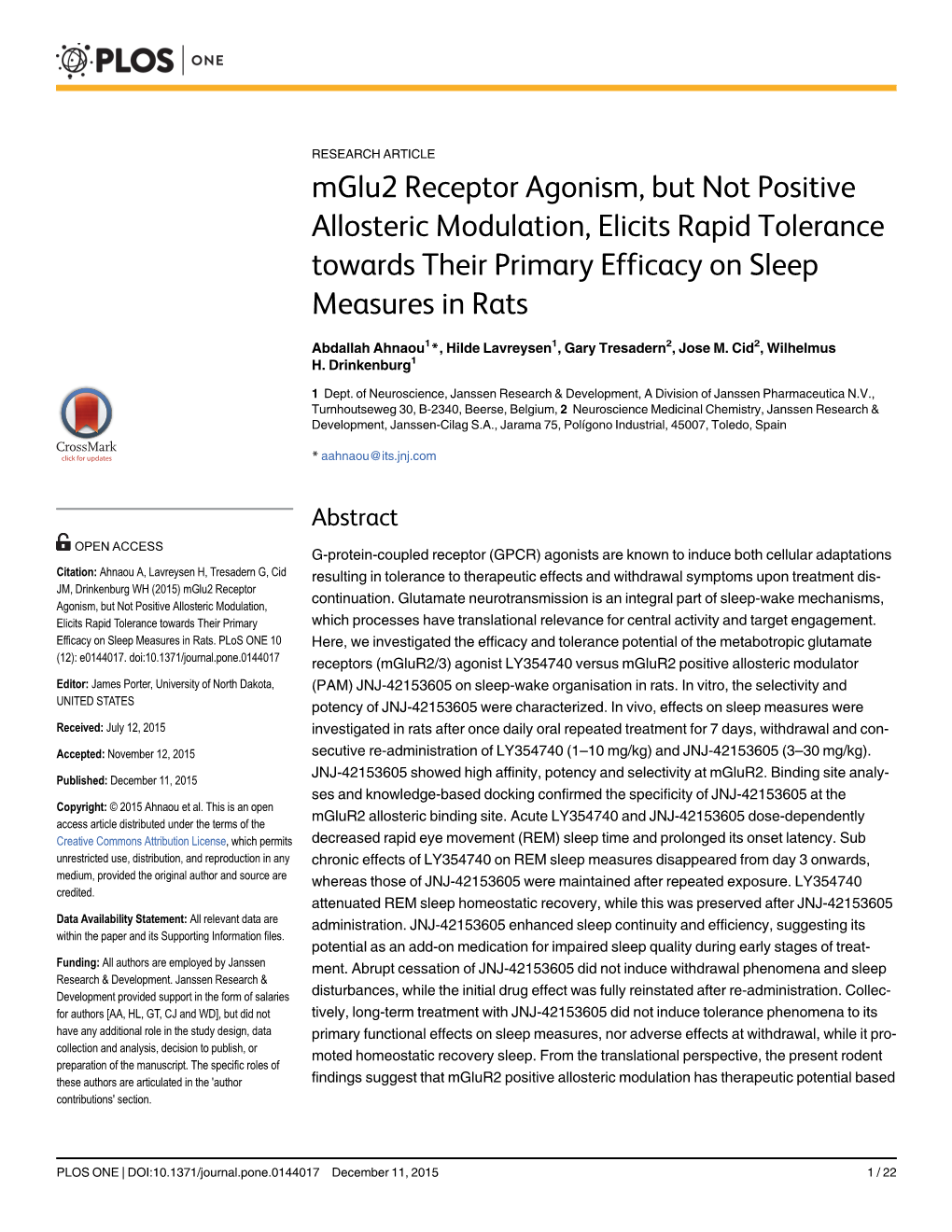 Mglu2 Receptor Agonism, but Not Positive Allosteric Modulation, Elicits Rapid Tolerance Towards Their Primary Efficacy on Sleep Measures in Rats