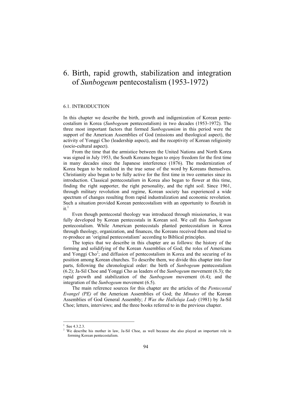 6. Birth, Rapid Growth, Stabilization and Integration of Sunbogeum Pentecostalism (1953-1972)