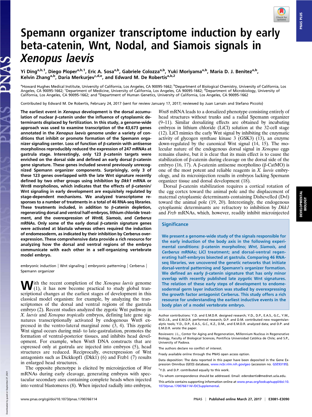 Spemann Organizer Transcriptome Induction by Early Beta-Catenin, Wnt