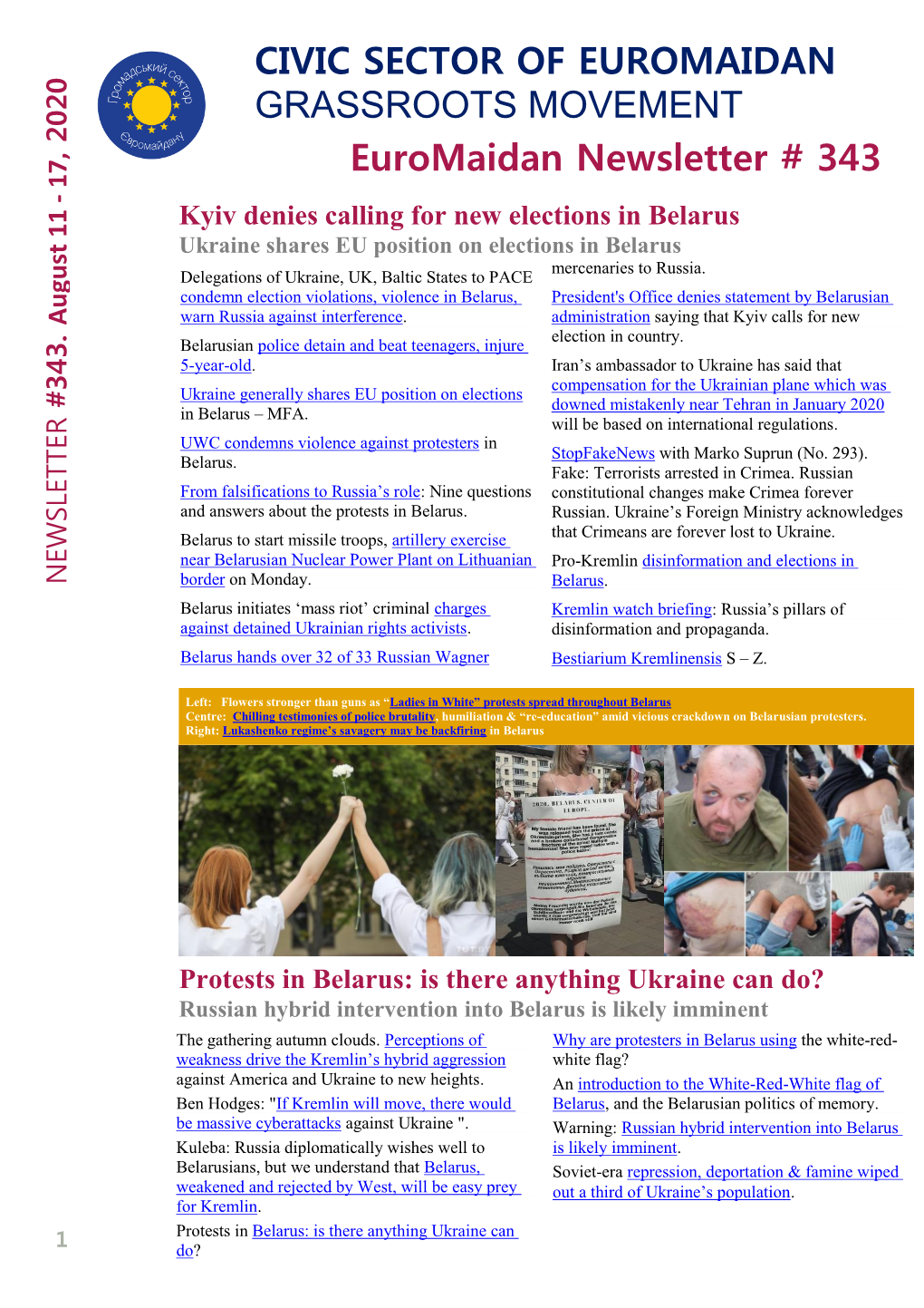 Euromaidan Newsletter # 343 CIVIC SECTOR of EUROMAIDAN