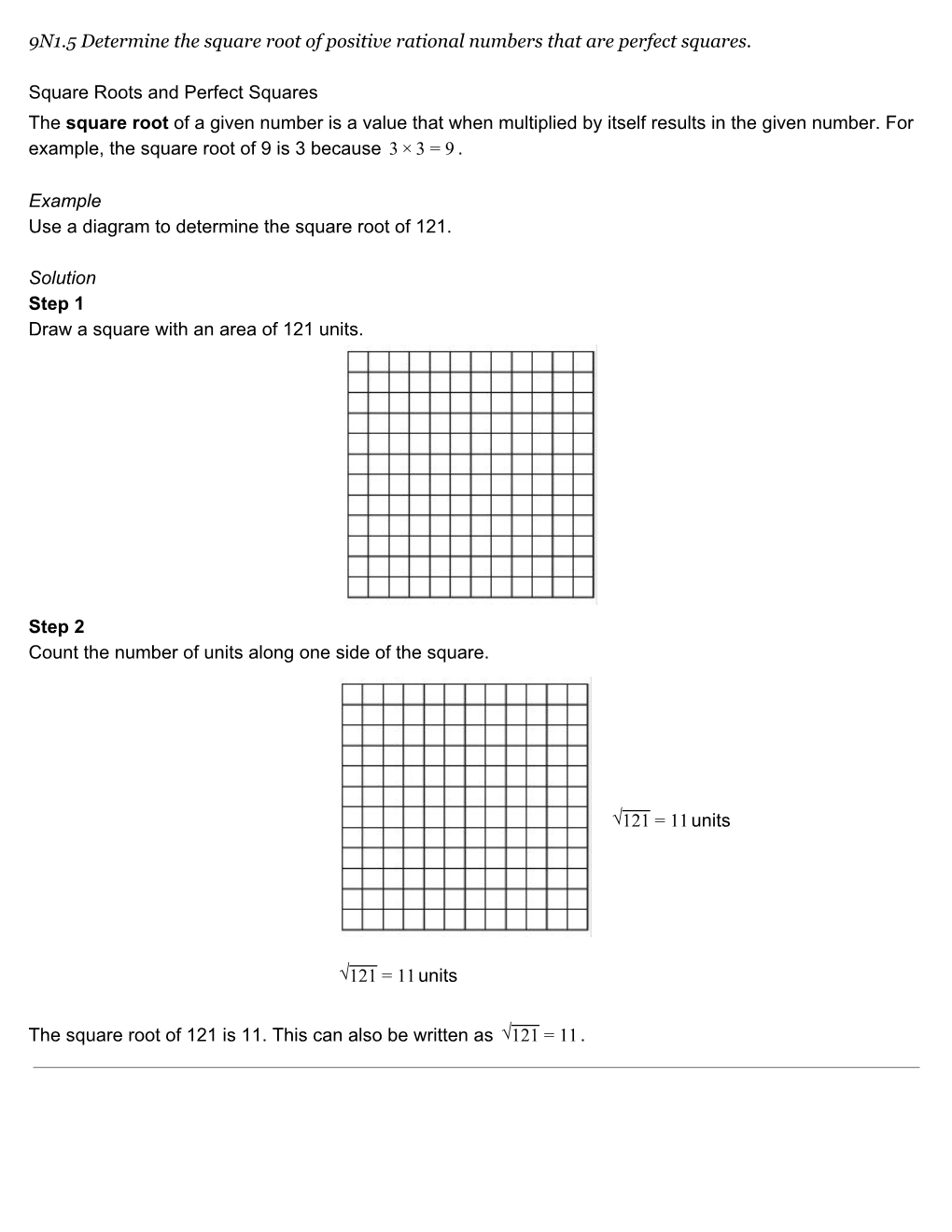 9N1.5 Determine the Square Root of Positive Rational Numbers That Are Perfect Squares