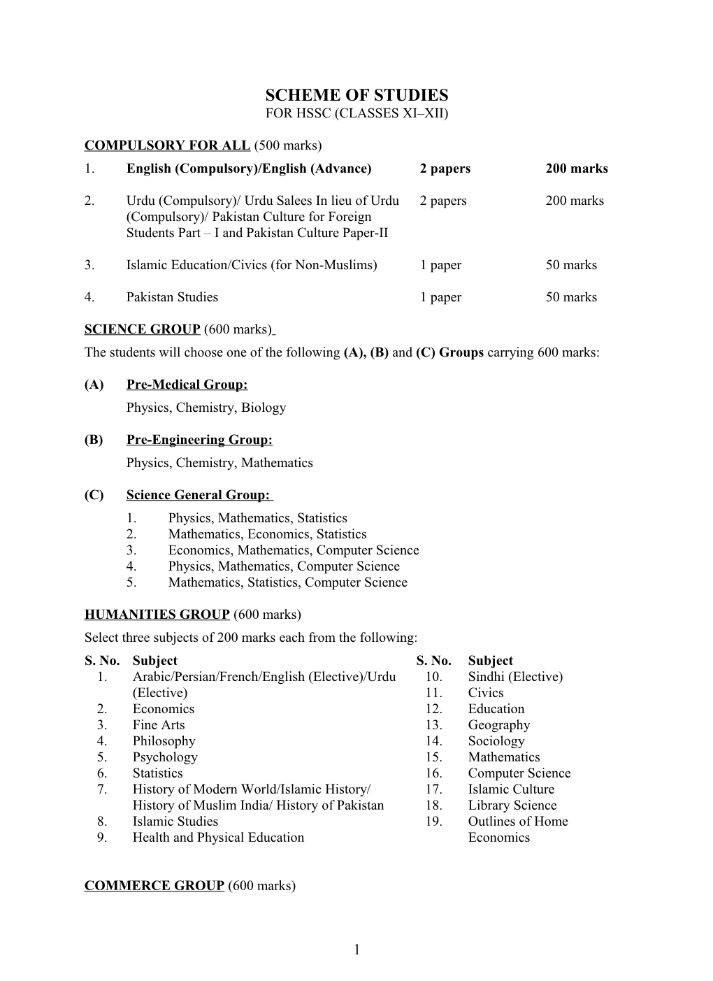 Scheme of Studies