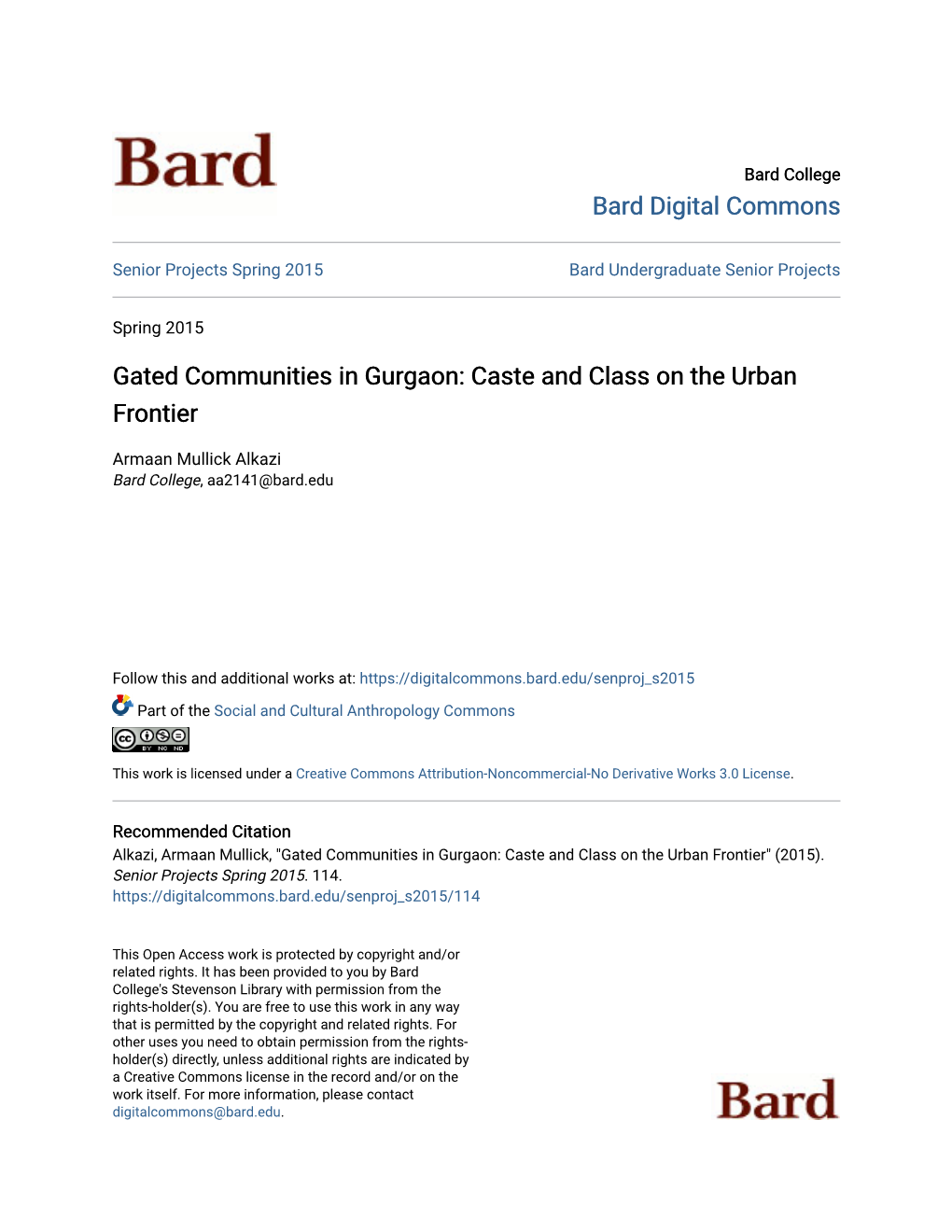 Gated Communities in Gurgaon: Caste and Class on the Urban Frontier