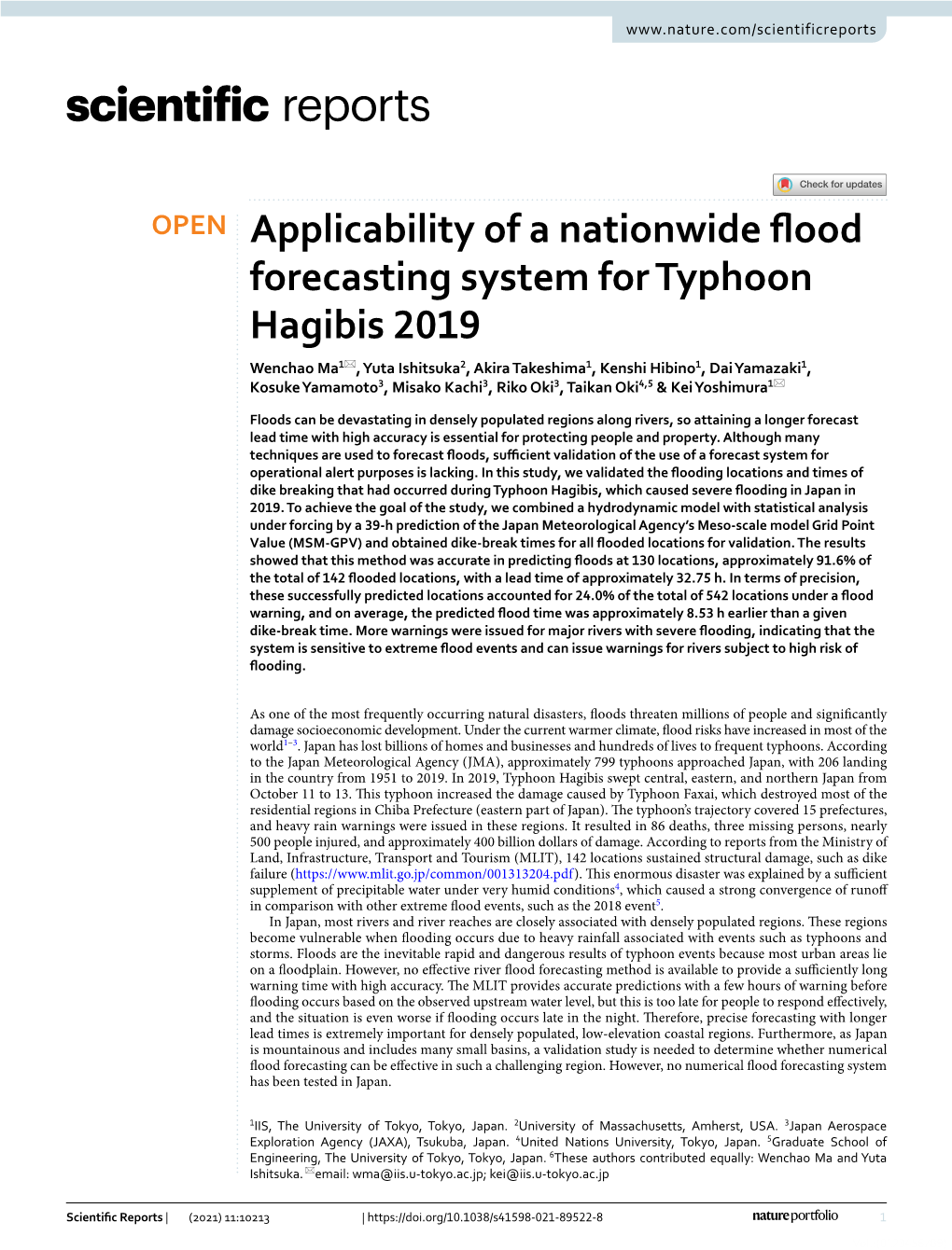 Applicability of a Nationwide Flood Forecasting System for Typhoon